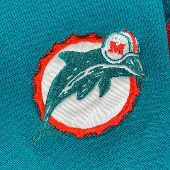 Vintage 90s The Game Miami Dolphins Split Polo Medium NFL Logo Shirt Teal Orange - Picture 9 of 15